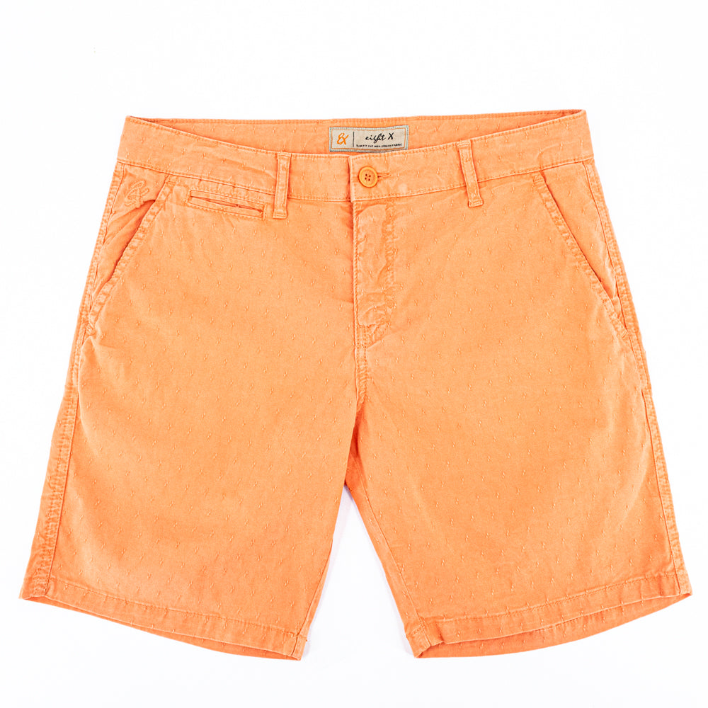 Orange  jacquard shorts with two front slant-pockets; one front welt-pocket; and embroidered logo on front right pocket.