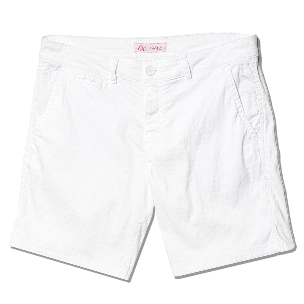 White textured jacquard shorts with front welt pocket