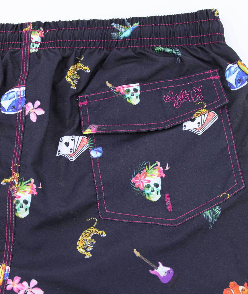 Men's navy blue urban jungle print swim trunks