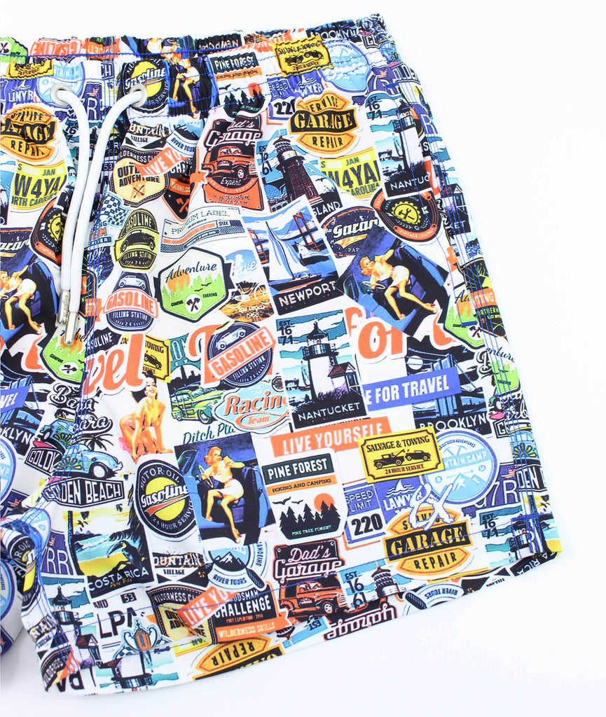 American Road Trip Print Swim Trunks Swim Trunks EightX   