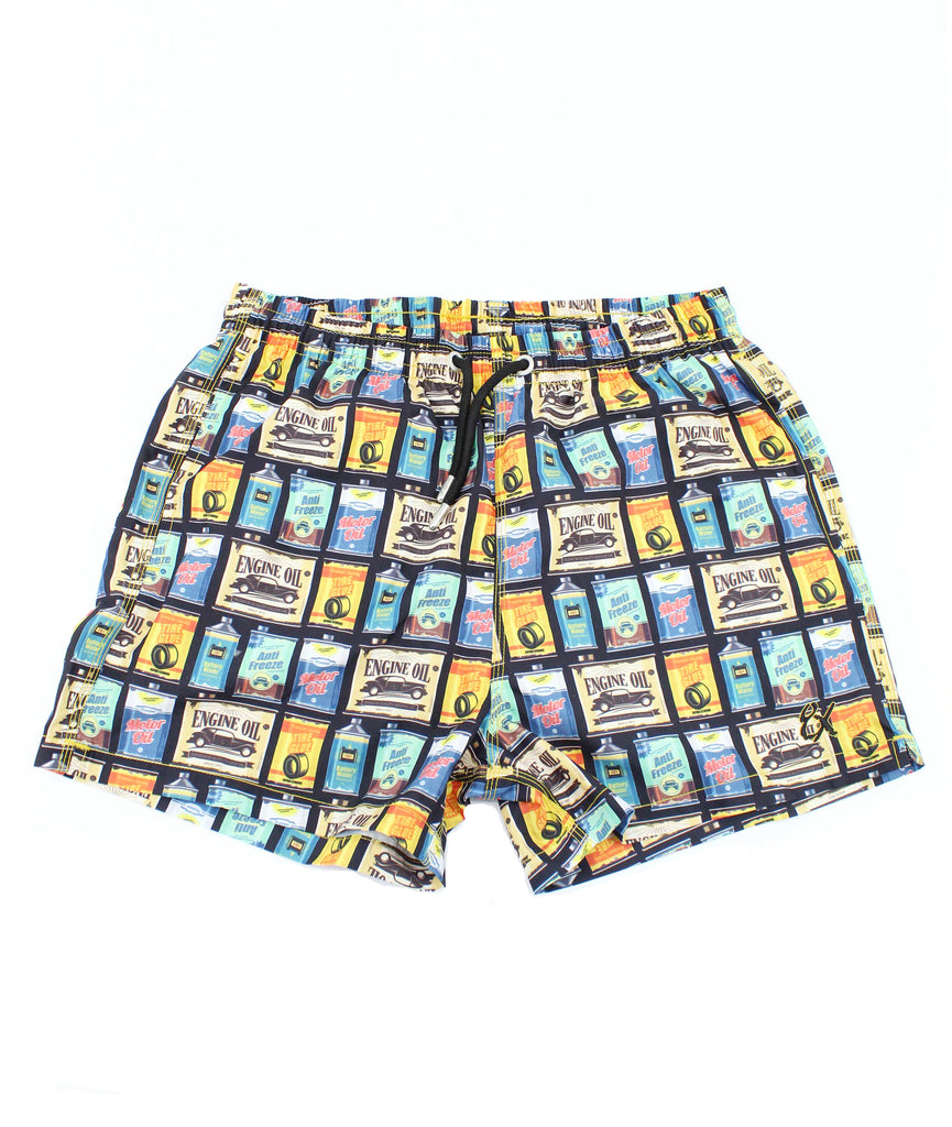 Mr. Mechanic Print Swim Trunks Swim Trunks EightX   