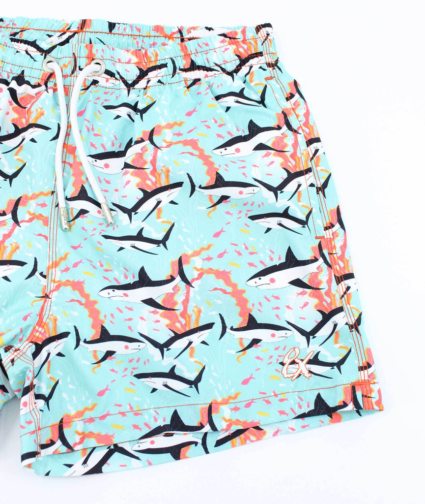 Shark Print Swim Trunks Swim Trunks EightX   