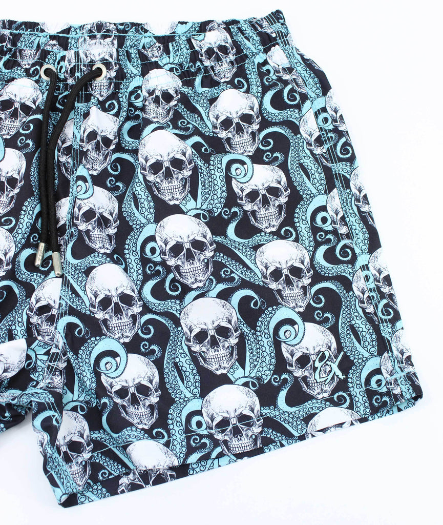 Kraken Skulls Print Swim Trunks Swim Trunks EightX   