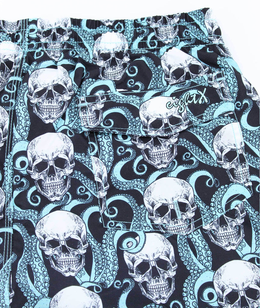 Kraken Skulls Print Swim Trunks Swim Trunks EightX   