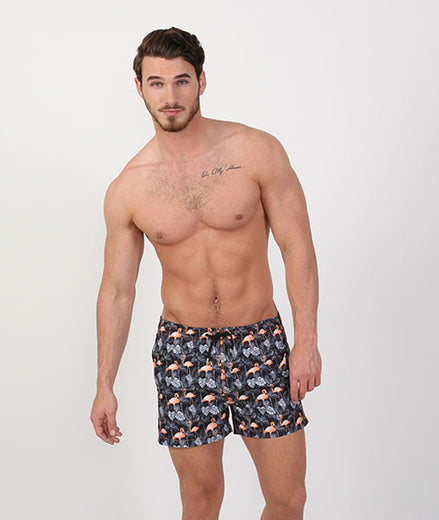 Flamingo and Palm Print Swim Trunks Swim Trunks EightX   