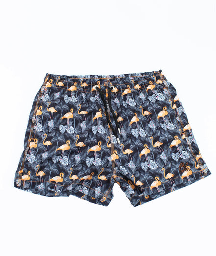 Flamingo and Palm Print Swim Trunks Swim Trunks EightX   