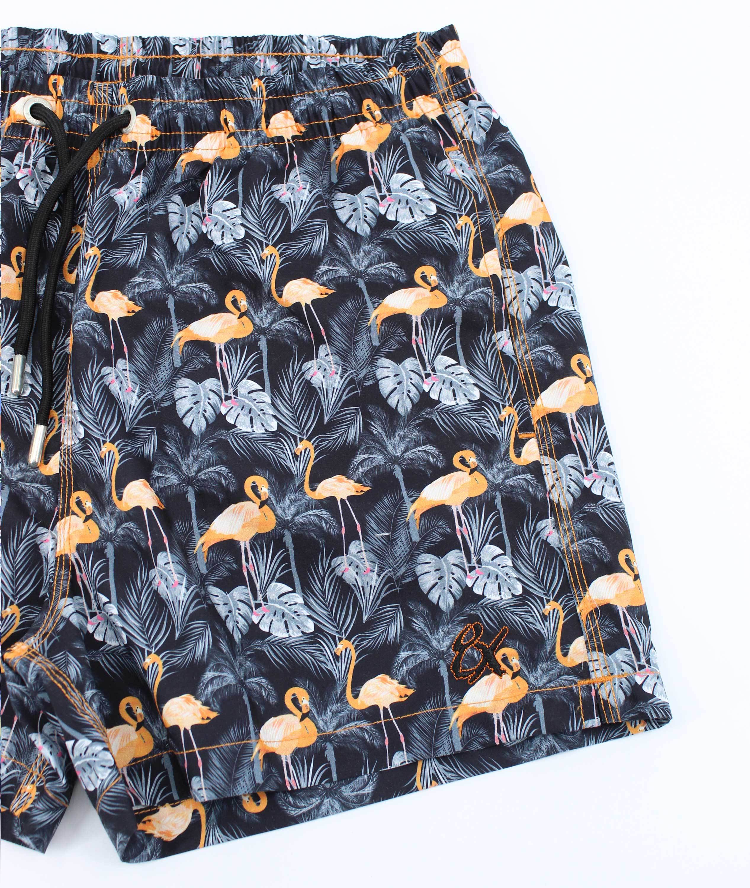 Flamingo and Palm Print Swim Trunks Swim Trunks EightX   
