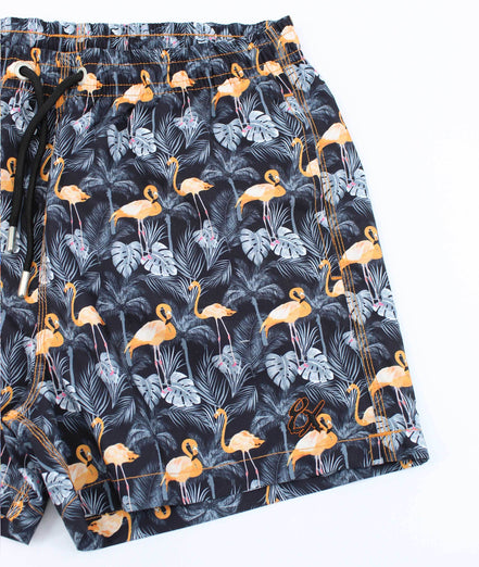 Flamingo and Palm Print Swim Trunks Swim Trunks EightX   