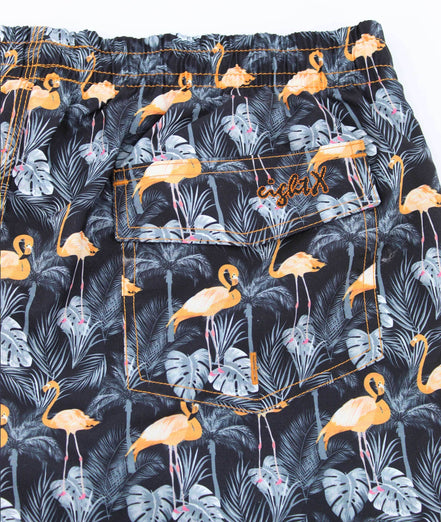 Flamingo and Palm Print Swim Trunks Swim Trunks EightX   