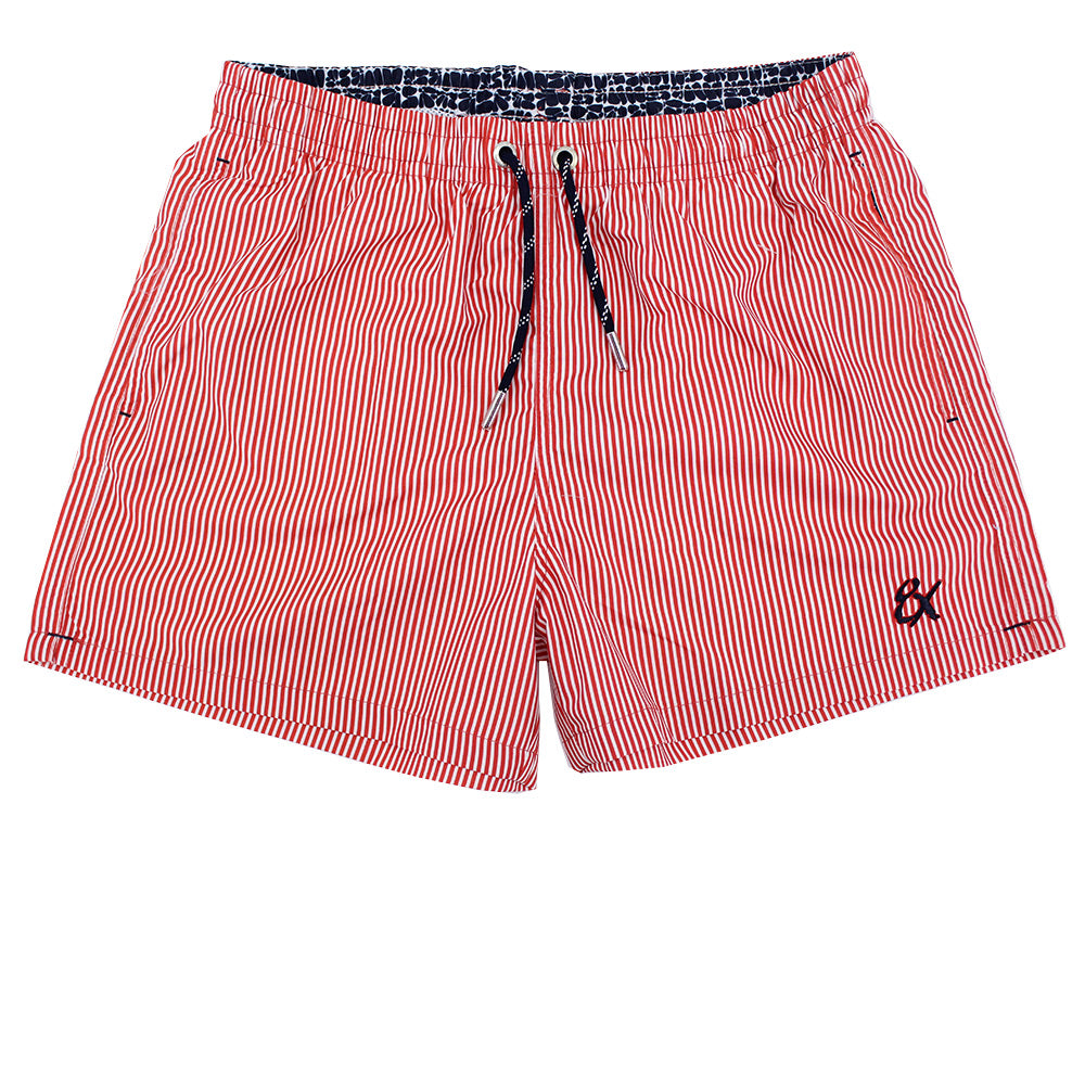 Red Stripe Print Swim Trunks Swim Trunks Eight-X   