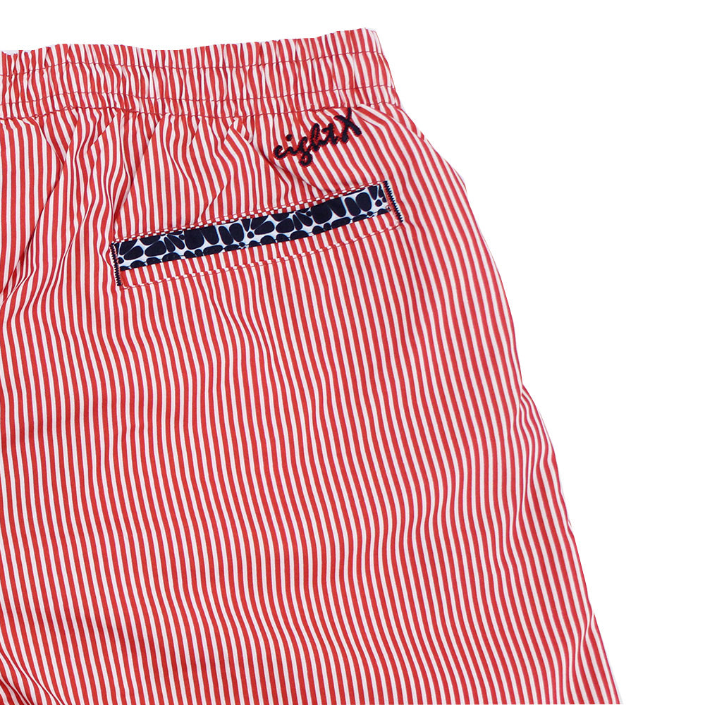 Red Stripe Print Swim Trunks Swim Trunks Eight-X   