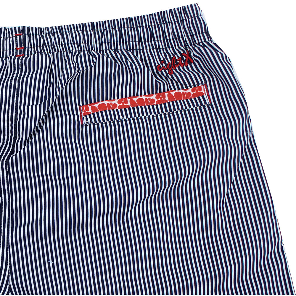 Navy Stripe Print Trunks Swim Trunks Eight-X   