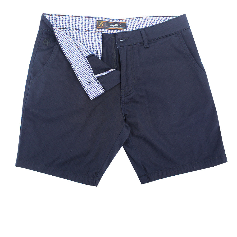 Navy Slim Fit Textured Shorts Shorts Eight-X   