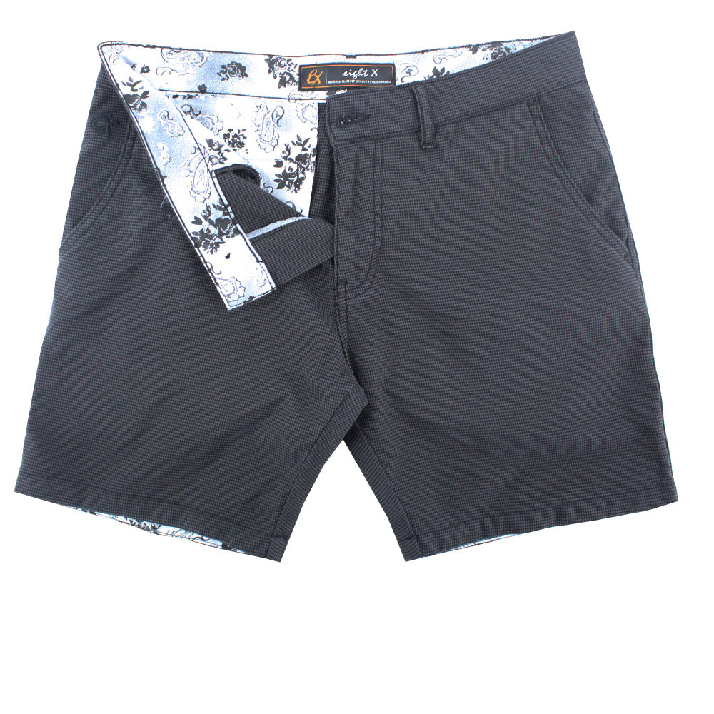 Brown Grey Slim Fit Textured Shorts Shorts Eight-X   