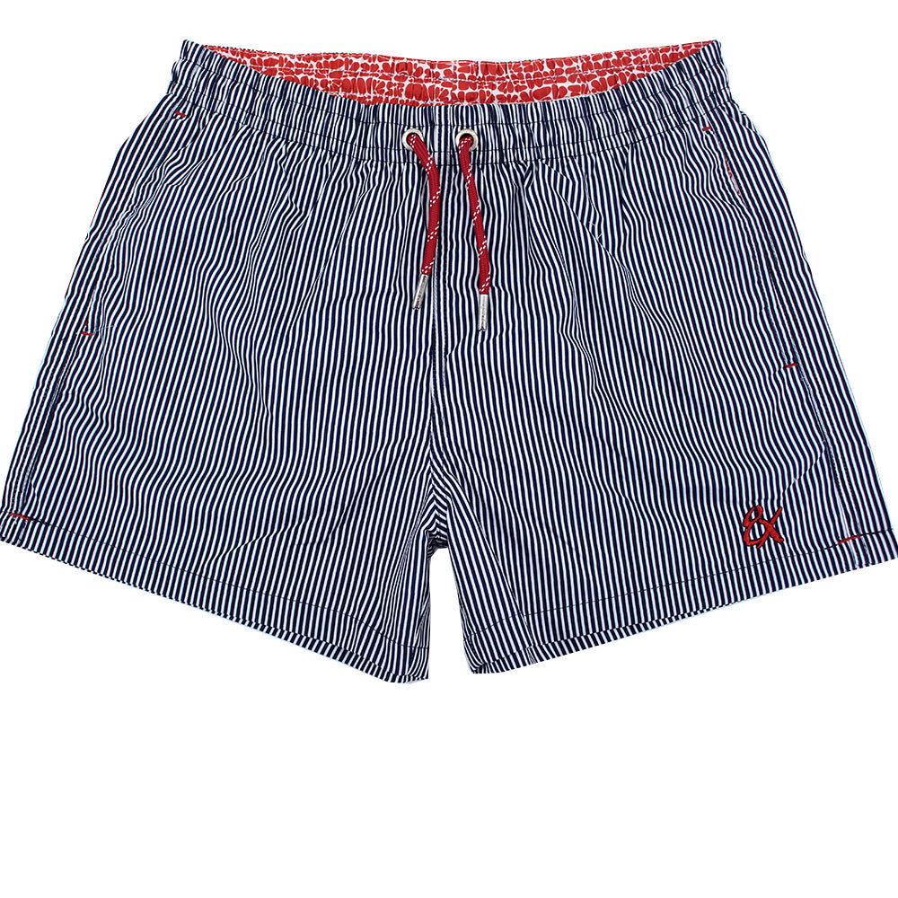 Navy Stripe Print Trunks Swim Trunks Eight-X   