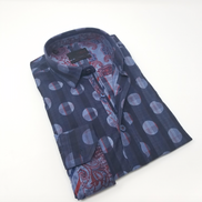 Navy Polka Dot Button Down Shirt W/Paisley Trim Long Sleeve Button Down EightX NAVY S 