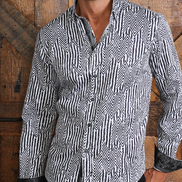 Chevron Black And White Button Down Shirt W/ Trim Long Sleeve Button Down EightX   
