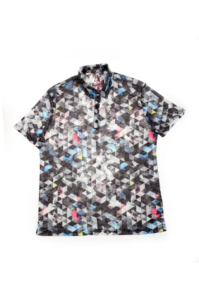 Grey Geo Print Polo Shirt Polos EightX   