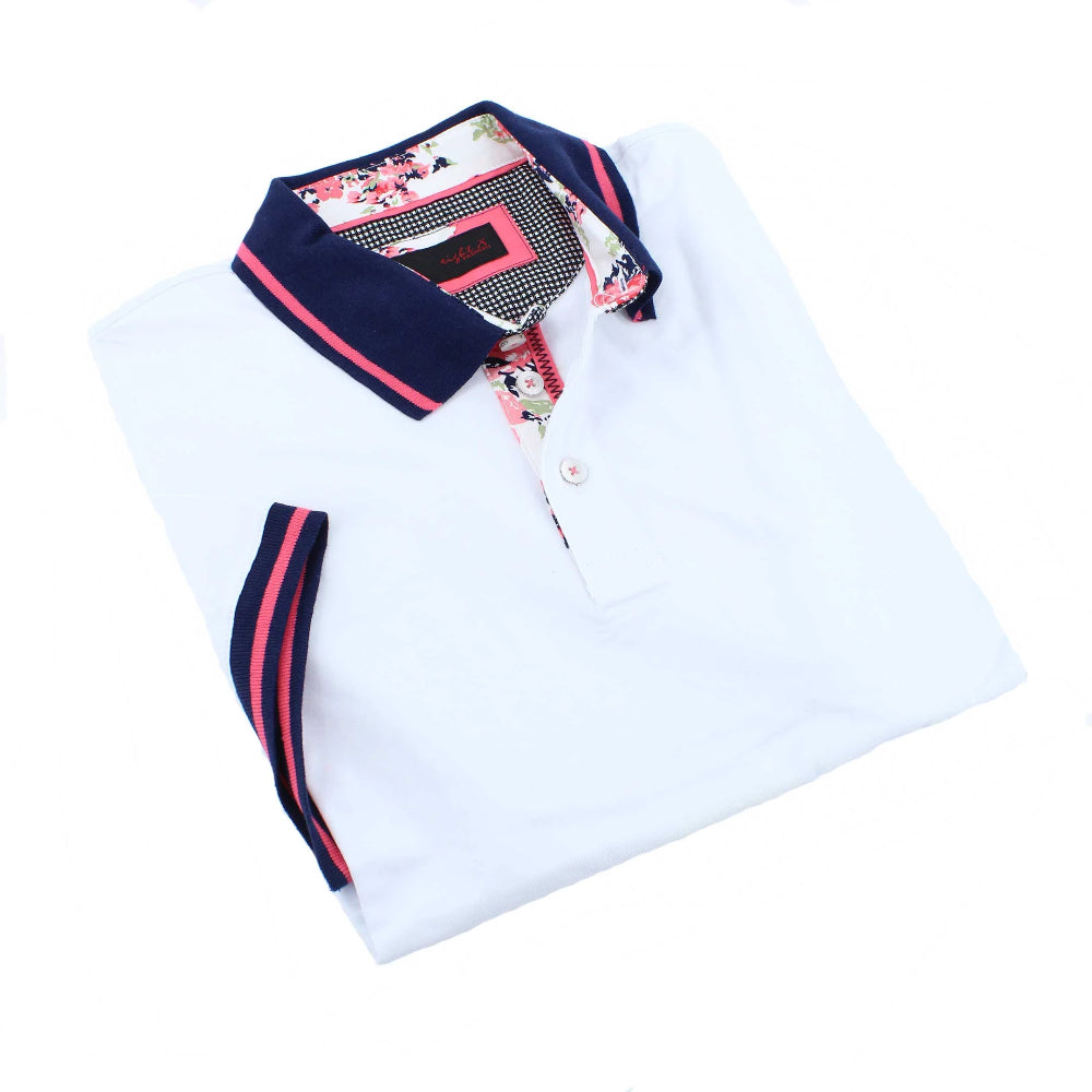 White Polo Shirt With Red Trim Polos EightX   