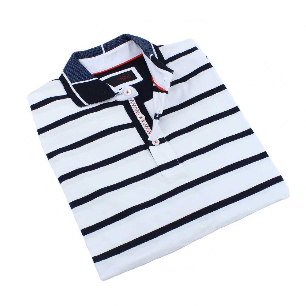 White Striped Polo With Contrasting Collar Polos EightX   