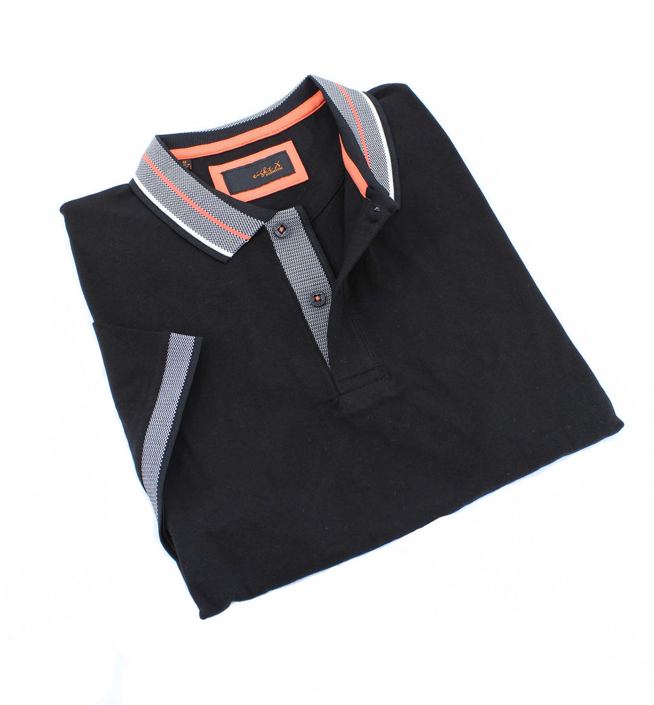 Black Polo With Contrasting Trim And Collar Polos EightX   