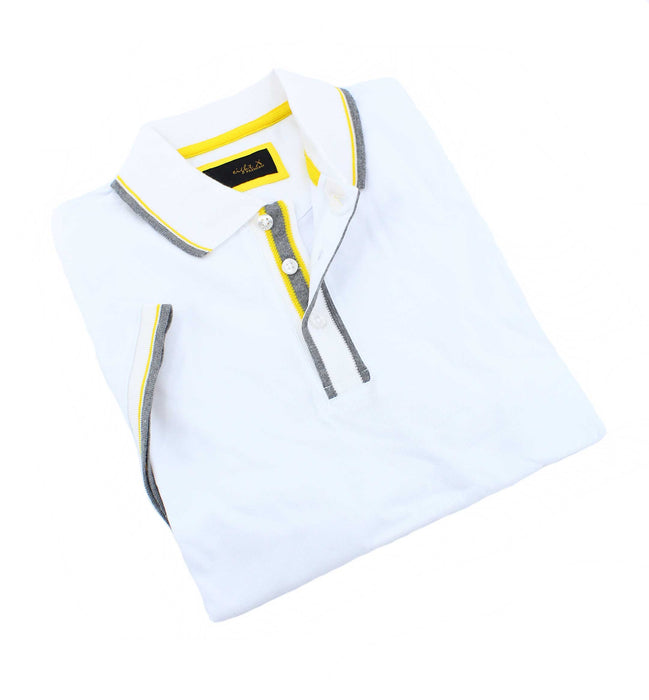 White Polo With Gray And Yellow Trim Polos EightX