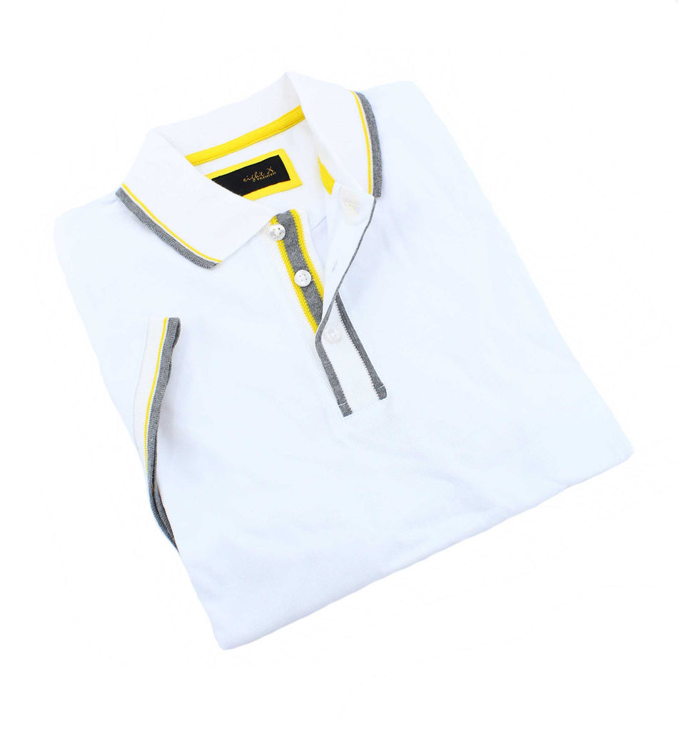 White Polo With Gray And Yellow Trim Polos EightX   