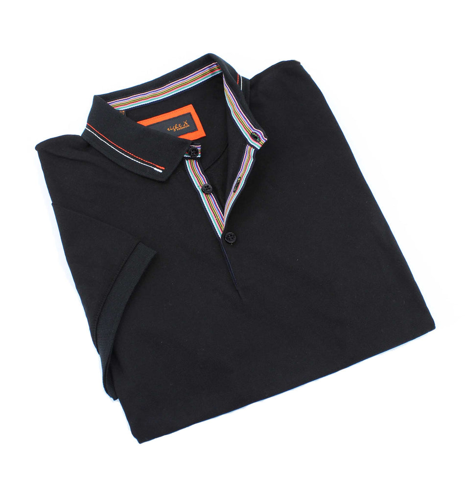 Black Polo With Colorful Trim Polos EightX   