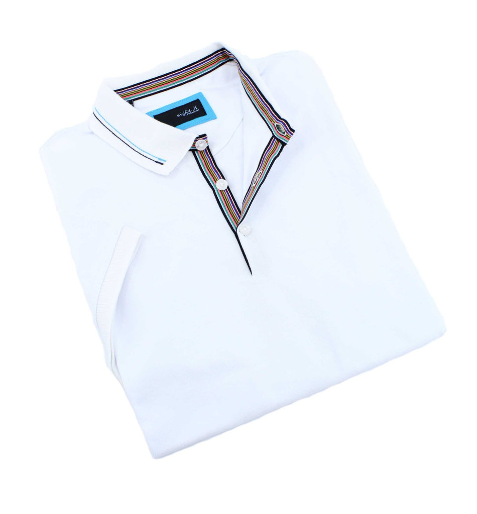 White Polo With Colorful Trim Polos EightX   