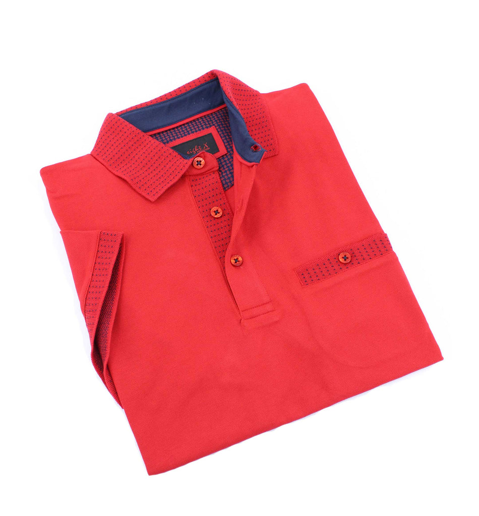 Red Pocket Polo With Dot Trim Polos EightX   