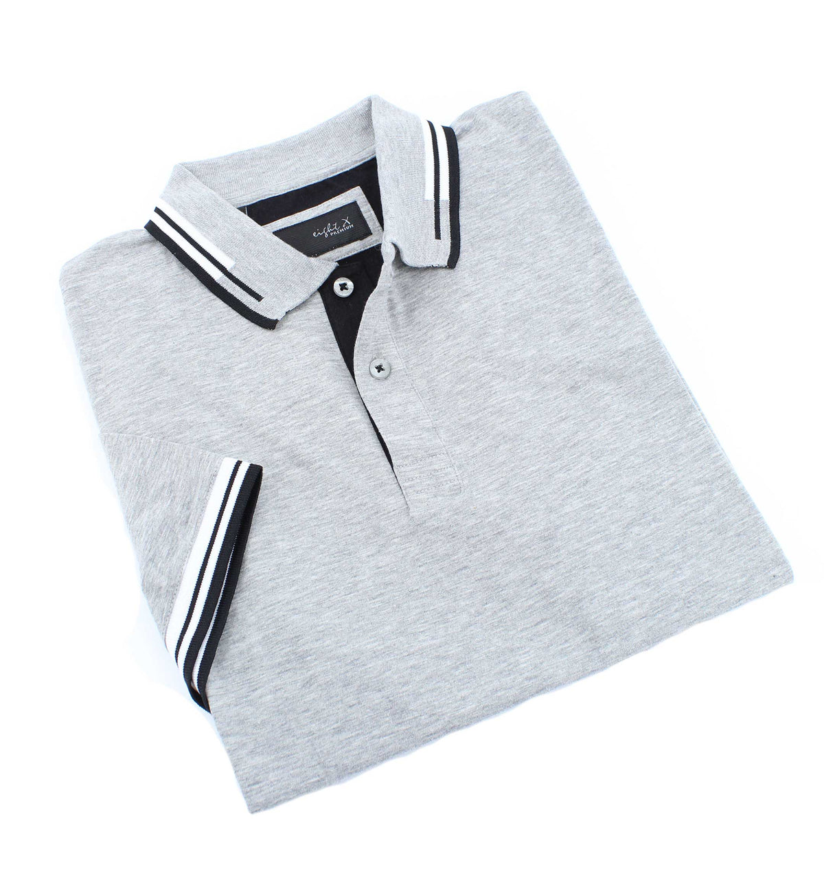 Grey Polo With White And Black Trim Polos EightX