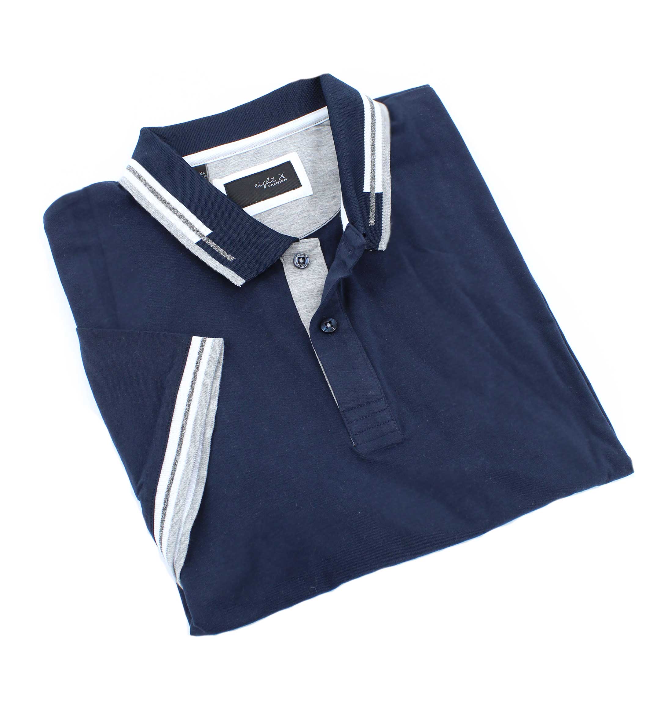 Eight X Designer Dress Shirts Navy Polo with Red and White Trim Navy 3XL