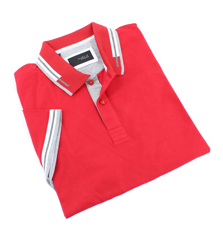 Red Polo With White And Grey Trim Polos EightX   
