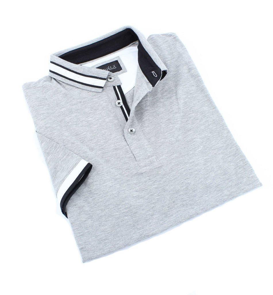 Grey Polo With White And Black Stripe Trim Polos EightX   