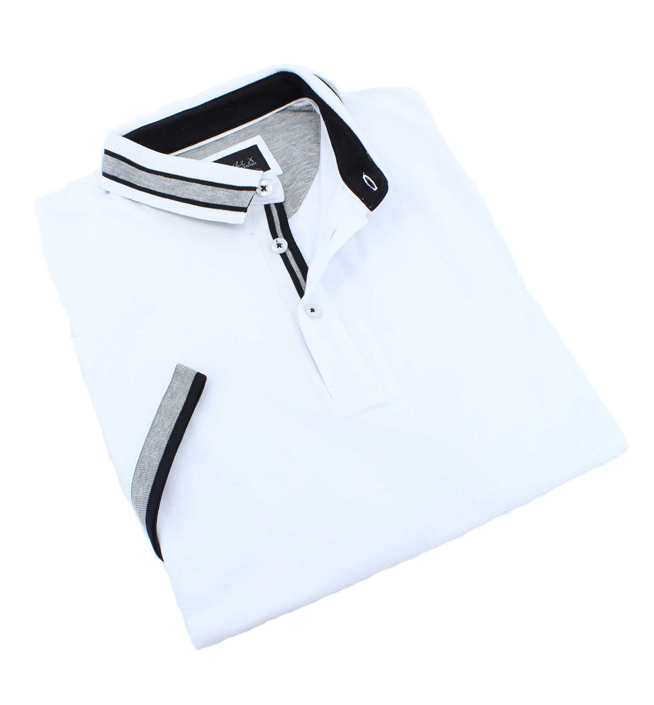 White Polo With Grey And Black Trim Polos EightX   