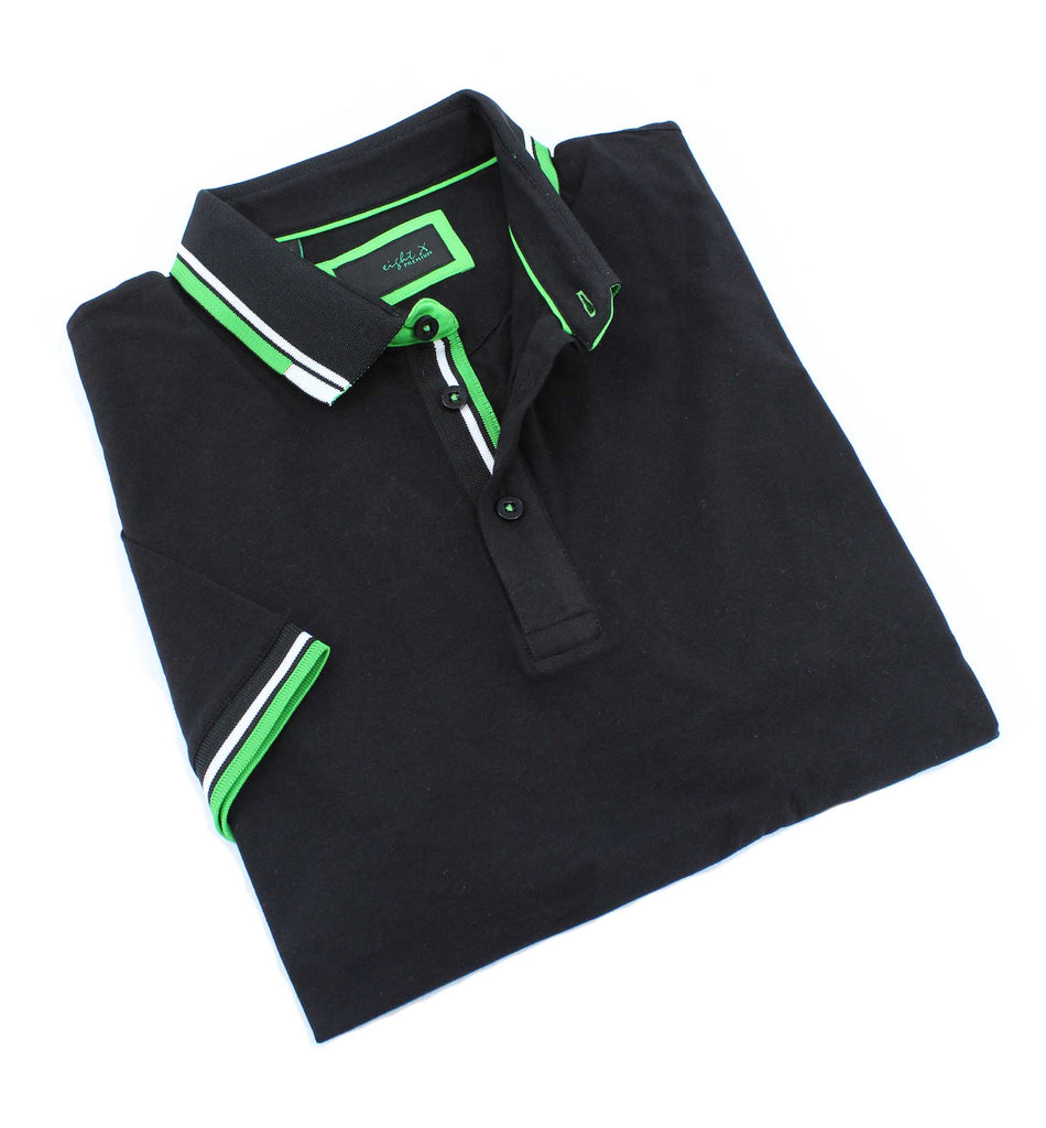 Black Polo With White And Green Trim Polos EightX   