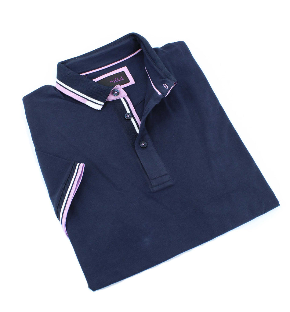 Navy Polo With White And Pink Trim Polos EightX   