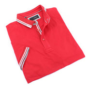 Red Polo With White And Grey Stripe Trim Polos EightX