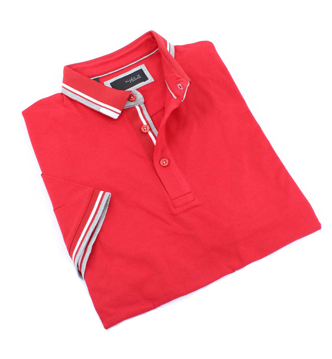 Red Polo With White And Grey Stripe Trim Polos EightX