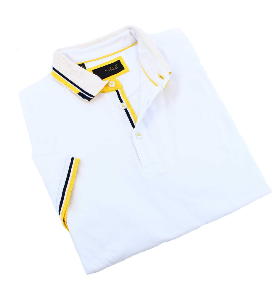 White Polo With Yellow Trim Polos EightX   