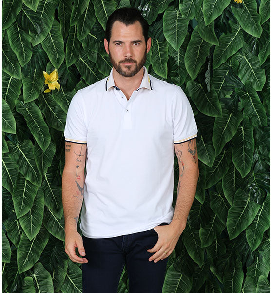 White Polo With Black And Yellow Trim Polos EightX