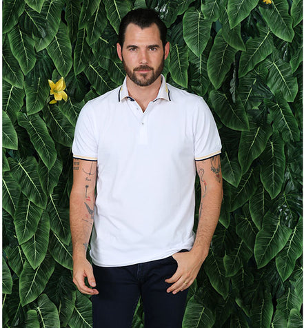 White Polo With Black And Yellow Trim Polos EightX