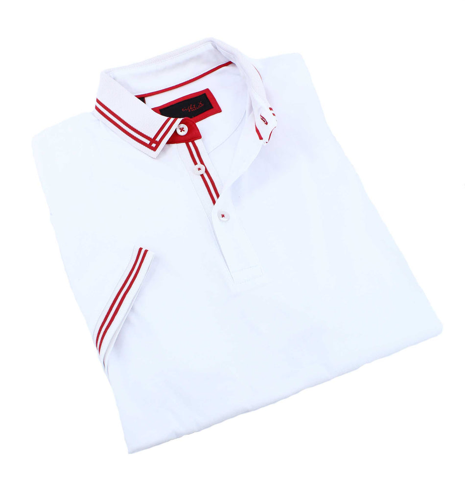 White Polo With Red Trim Polos EightX   