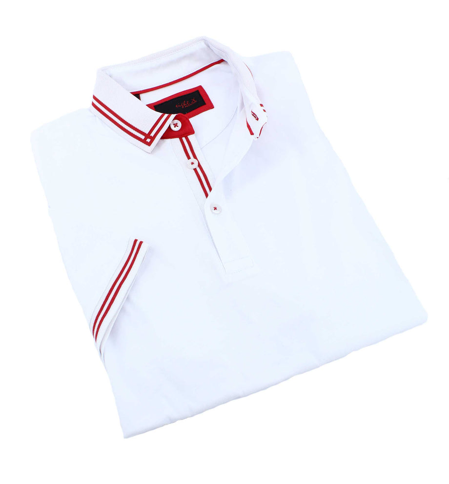 Red and White Mens Tipped Short Sleeve Polo Shirt - Red/White Small / Red and White