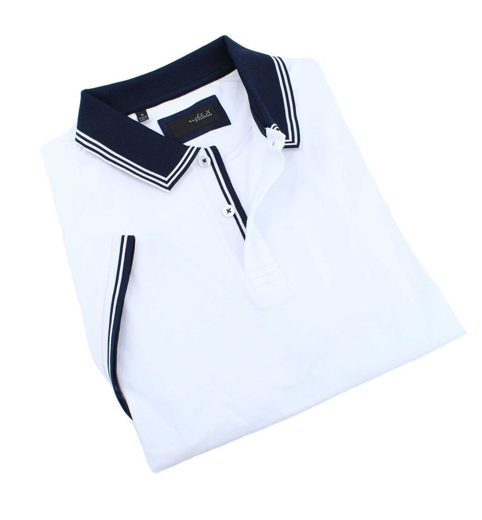 White Polo With Navy Trim Design Polos EightX   