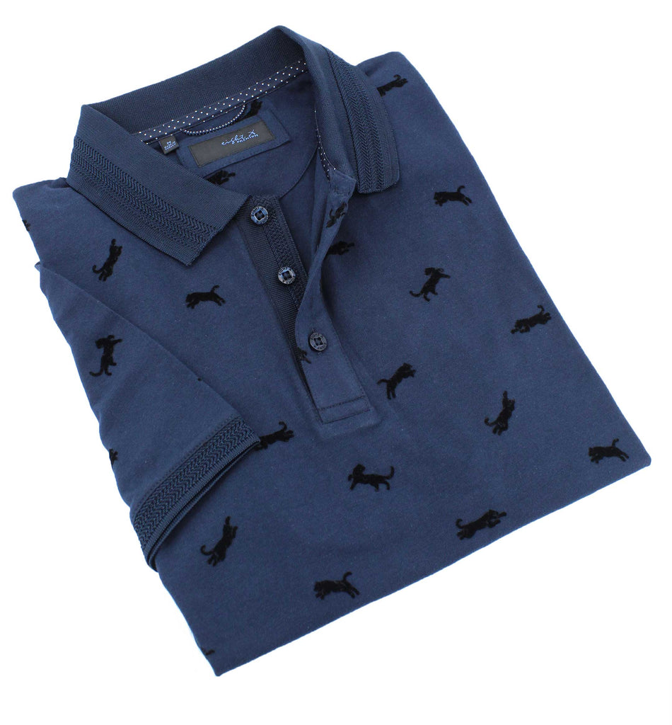 Navy Cheetah Flocking Polo Polos EightX   