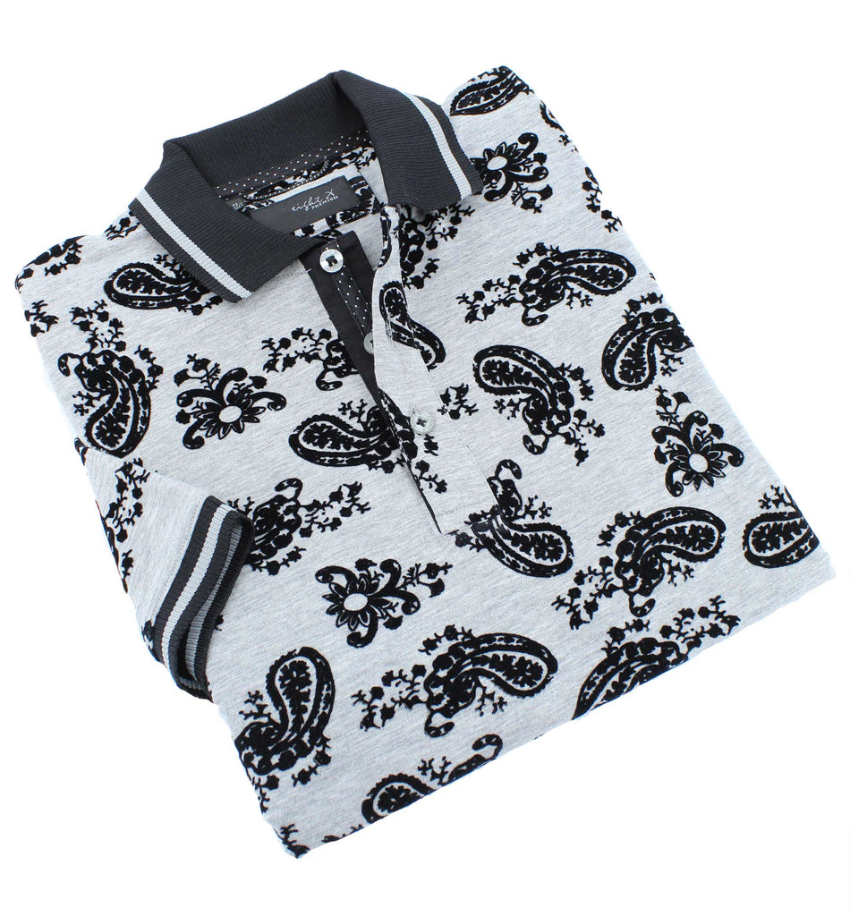 Grey Paisley Flocking Polo Polos EightX   