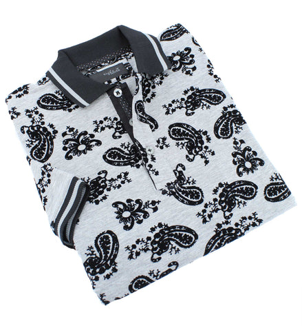 Grey Paisley Flocking Polo Polos EightX