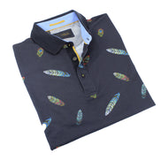 Multi Color Feather Print Polo Polos EightX