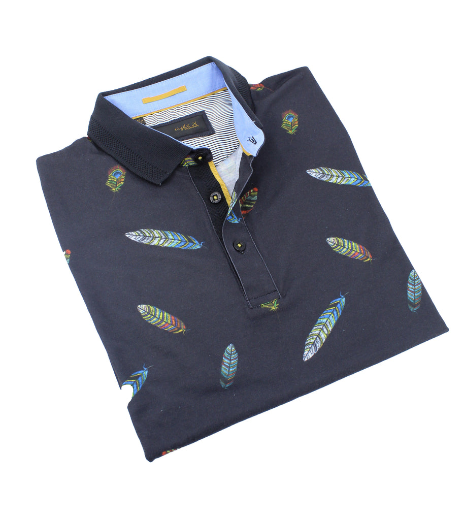 Multi Color Feather Print Polo Polos EightX   